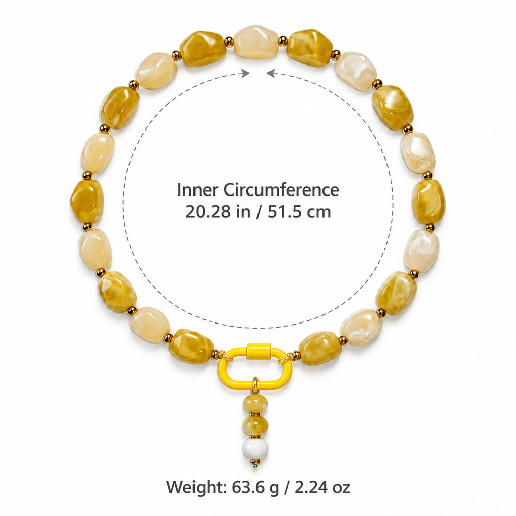 Yellow and cream acrylic beaded necklace size guide: length 51.5 cm / 20.28 in, weight 63.6 g / 2.24 oz.