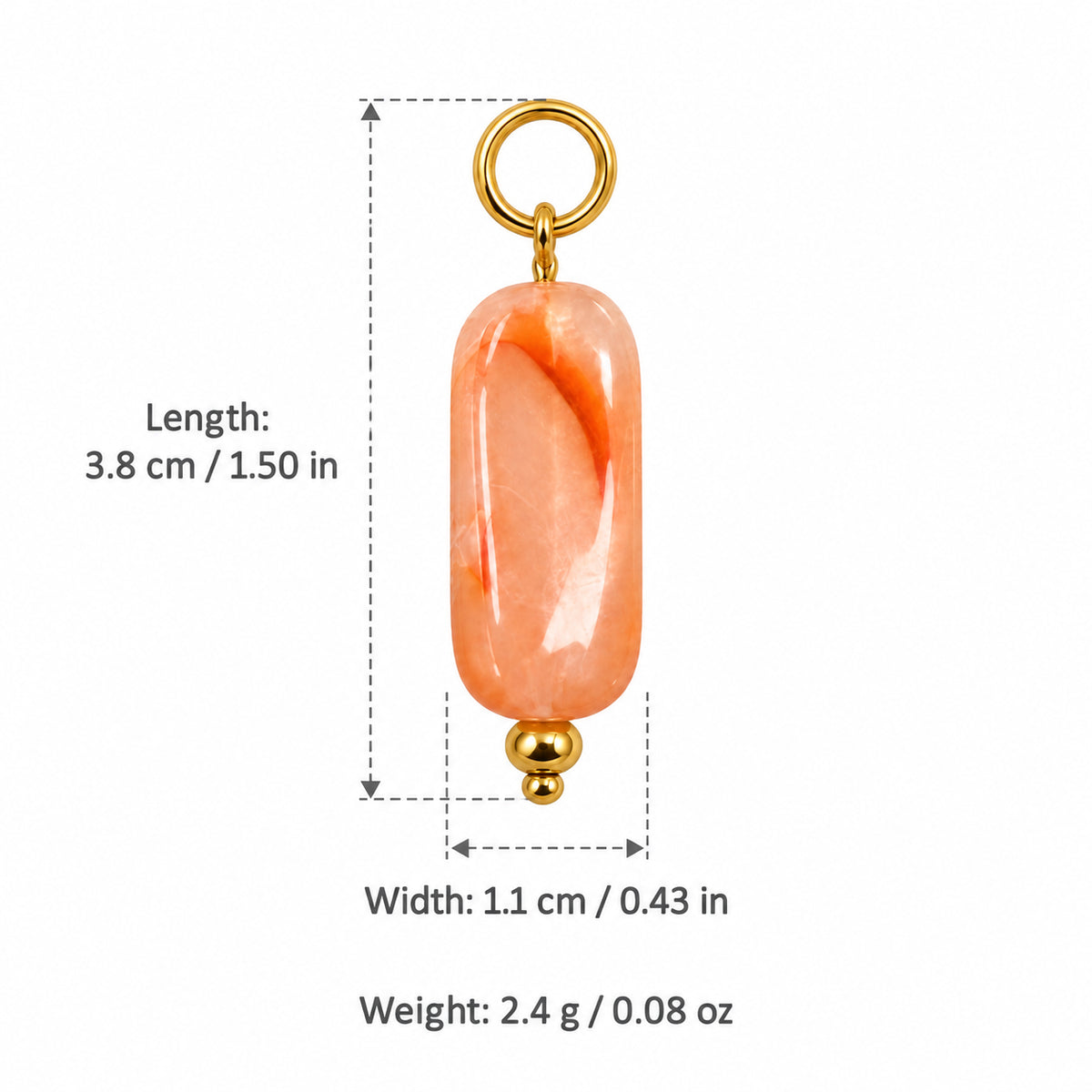 Coral Pink Oval Acrylic Pendant with length and width measurements