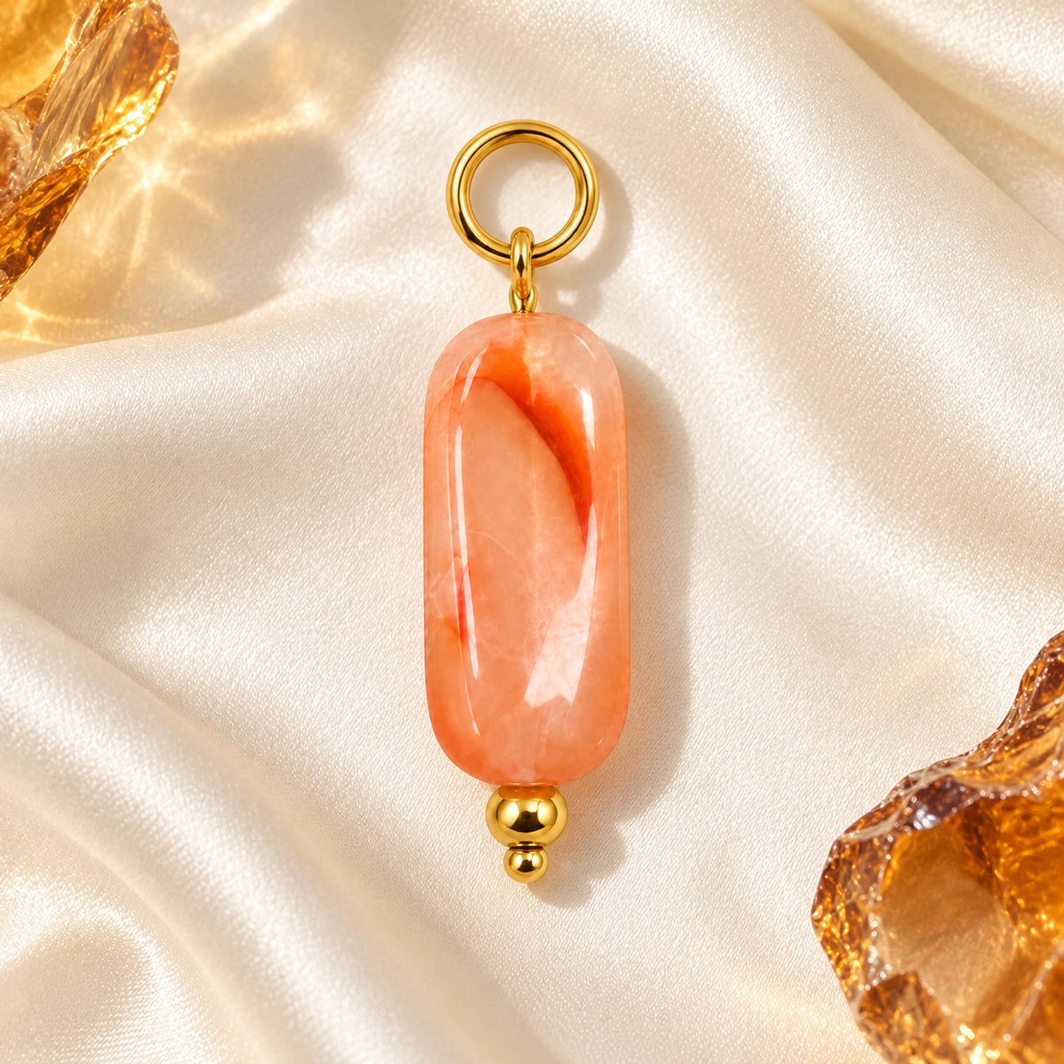 Coral Pink Oval Acrylic Pendant styled on a neutral background