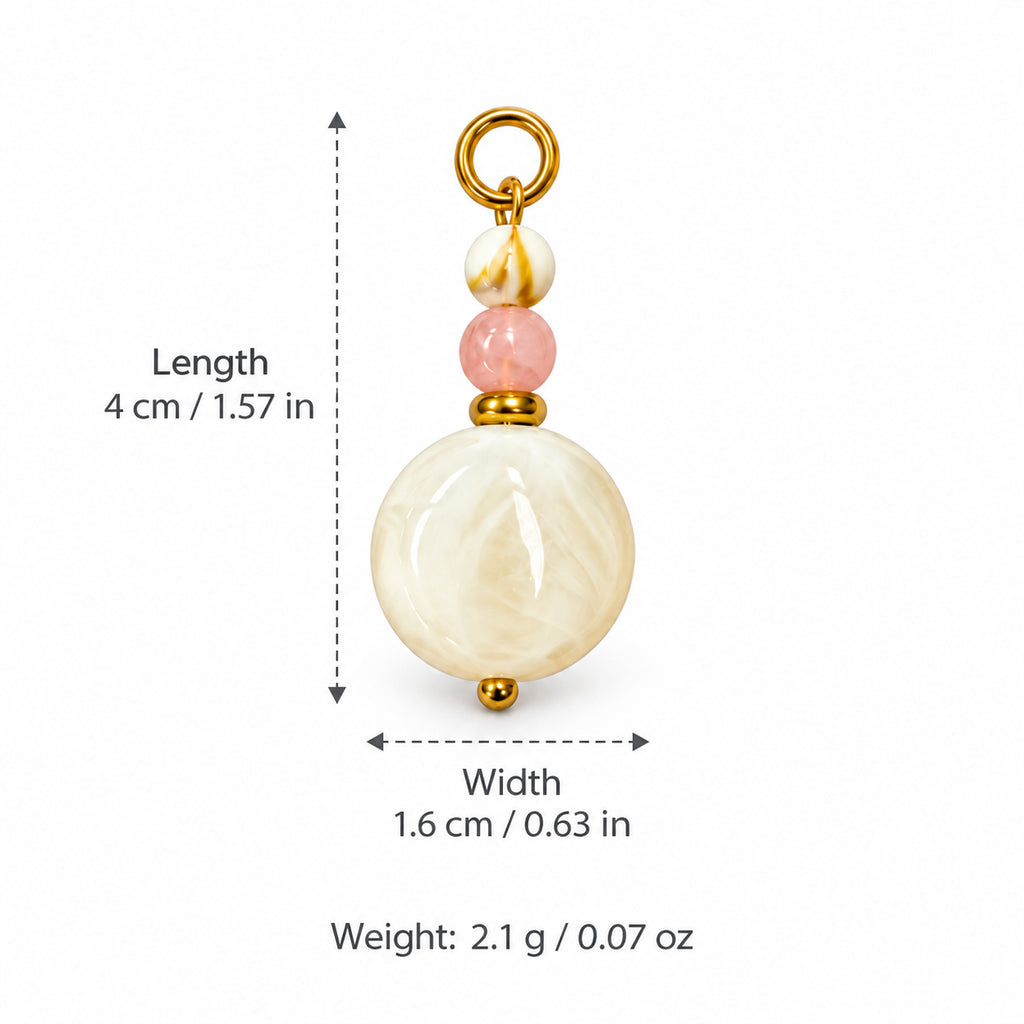 Cream and Pink Beaded Acrylic Pendant with length and width measurements