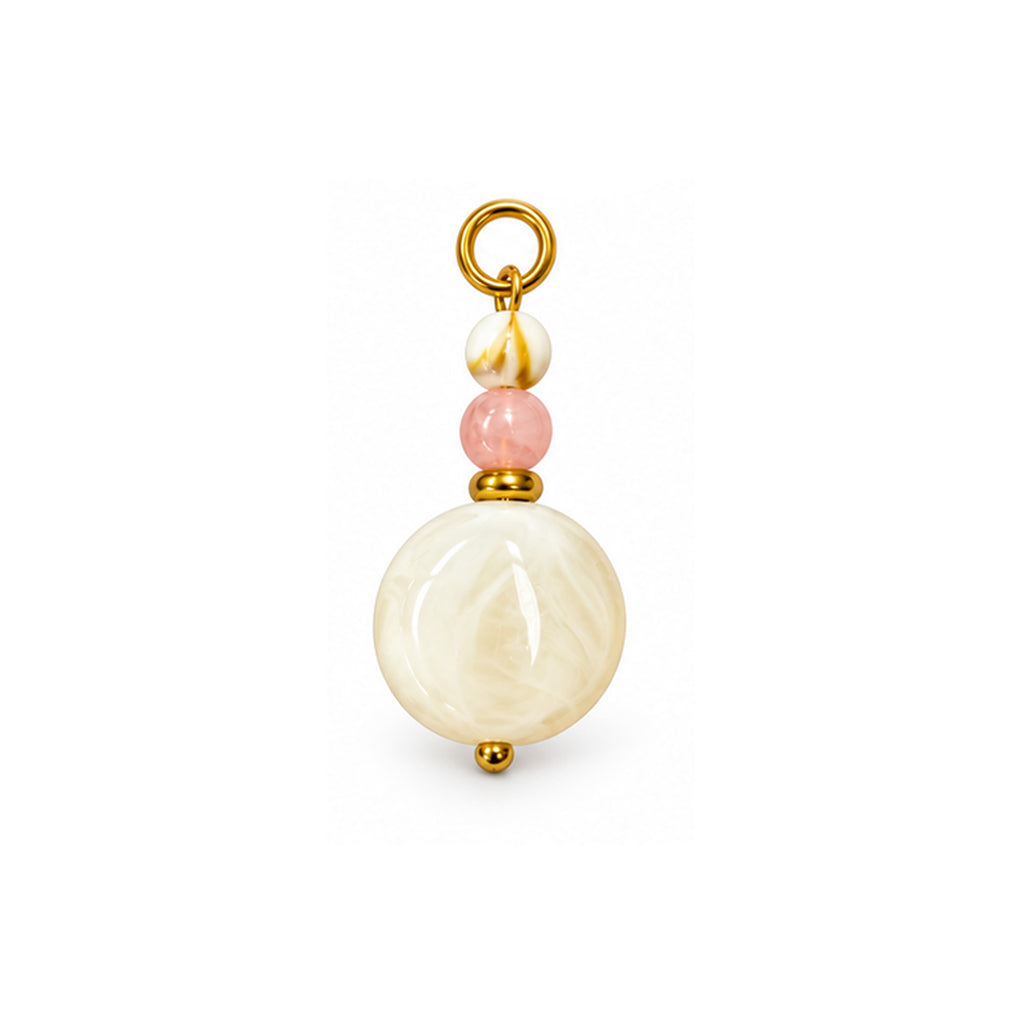 Cream and Pink Beaded Acrylic Pendant on a white background