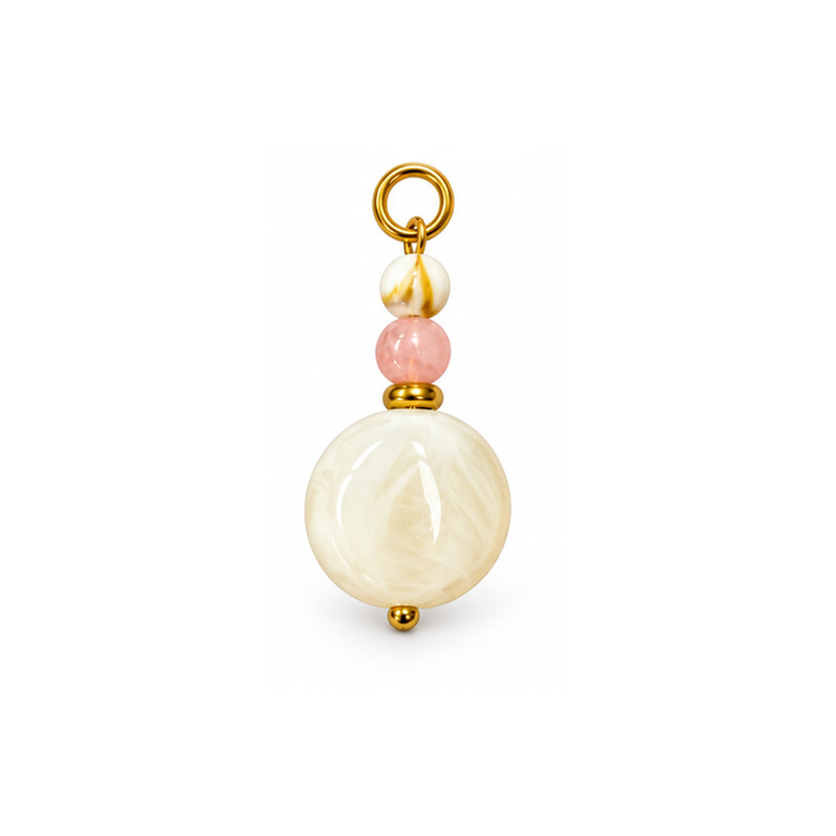 Cream and Pink Beaded Acrylic Pendant on a white background