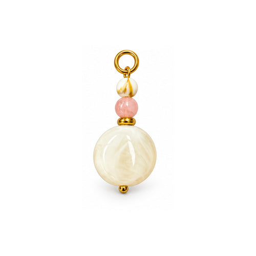Cream and Pink Beaded Acrylic Pendant on a white background