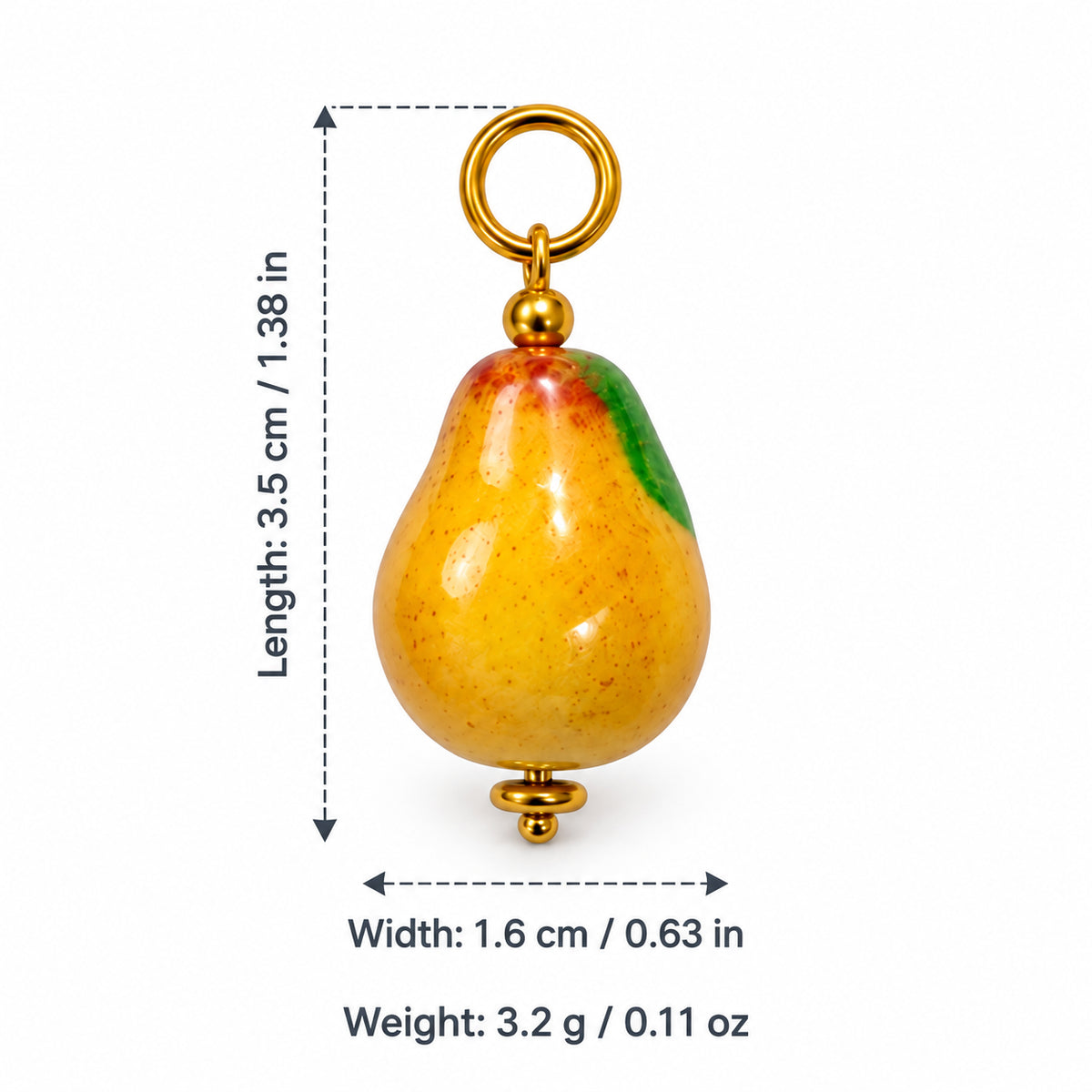 Golden Yellow Pear Acrylic Pendant with length and width measurements