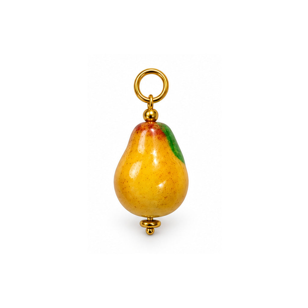 Golden Yellow Pear Acrylic Pendant on a white background