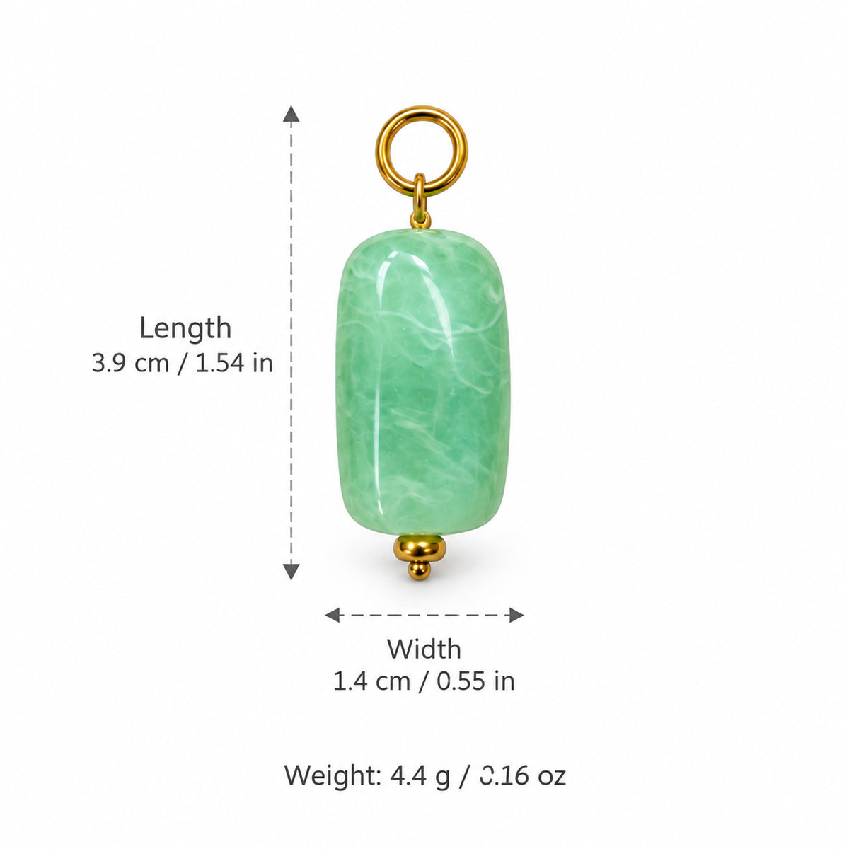 Mint Green Oval Acrylic Pendant with length and width measurements