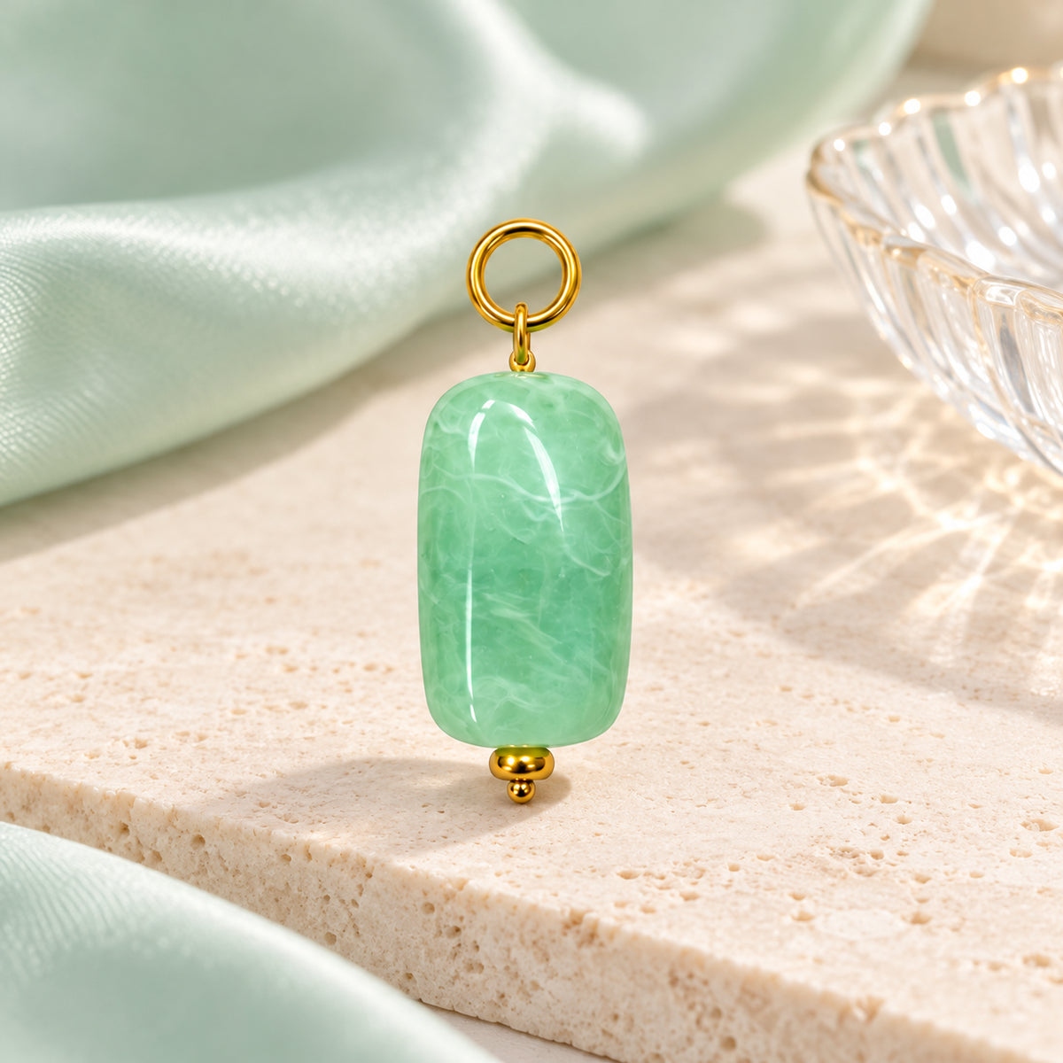 Mint Green Oval Acrylic Pendant styled on a neutral background