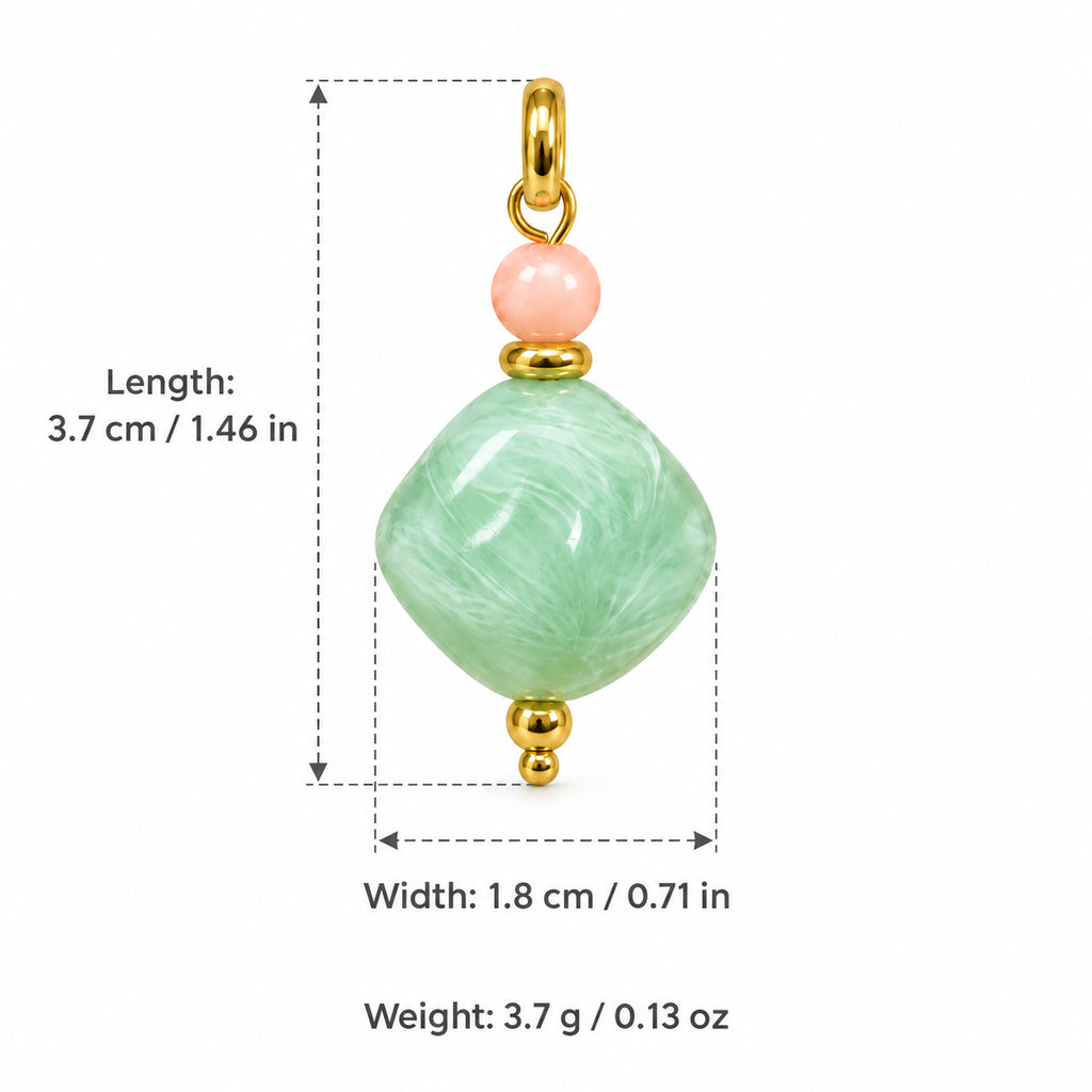 Mint Green Rounded Diamond Acrylic Pendant with length and width measurements