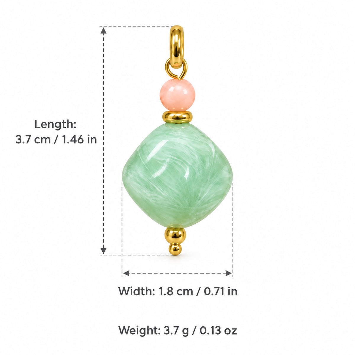 Mint Green Rounded Diamond Acrylic Pendant with length and width measurements