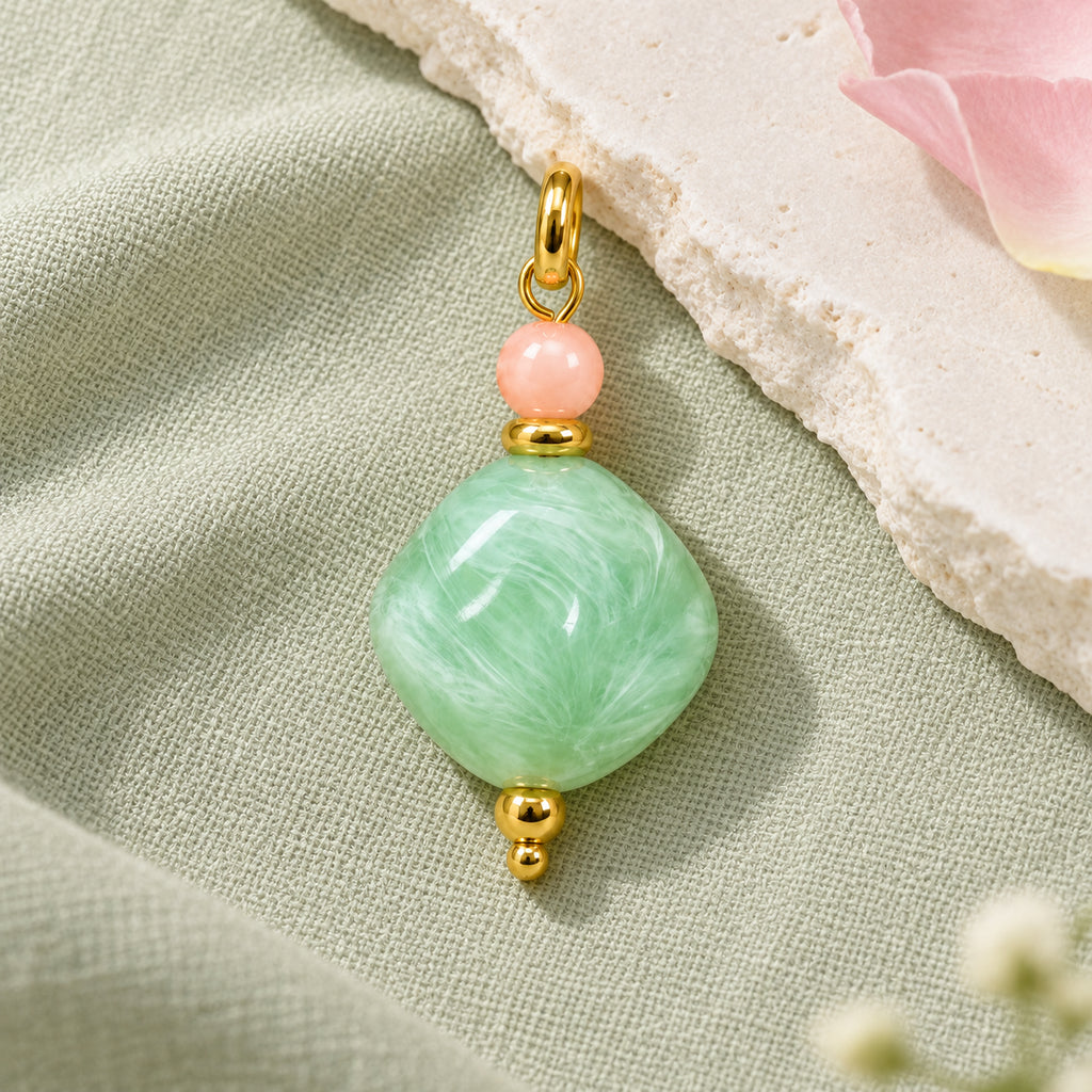 Mint Green Rounded Diamond Acrylic Pendant styled on a neutral background