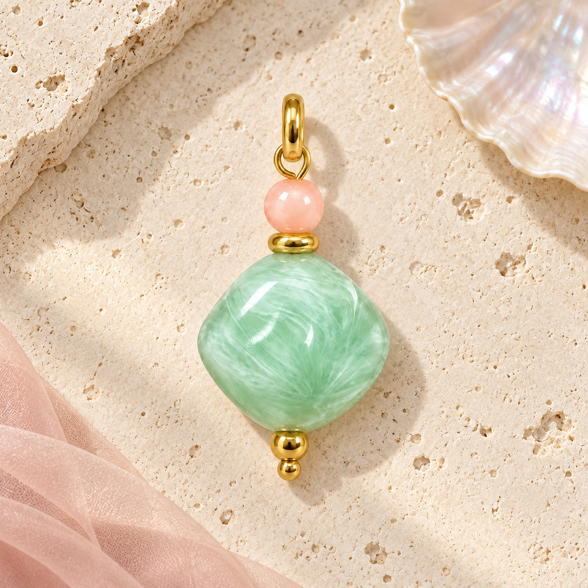 Mint Green Rounded Diamond Acrylic Pendant styled on a neutral background