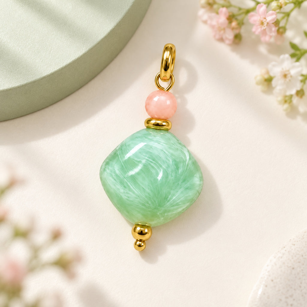 Mint Green Rounded Diamond Acrylic Pendant styled on a neutral background