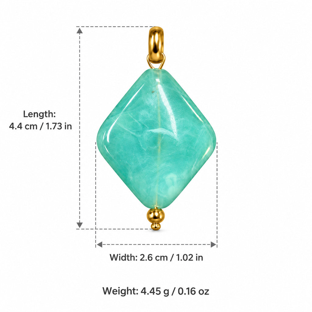 Turquoise Blue Diamond Acrylic Pendant with length and width measurements