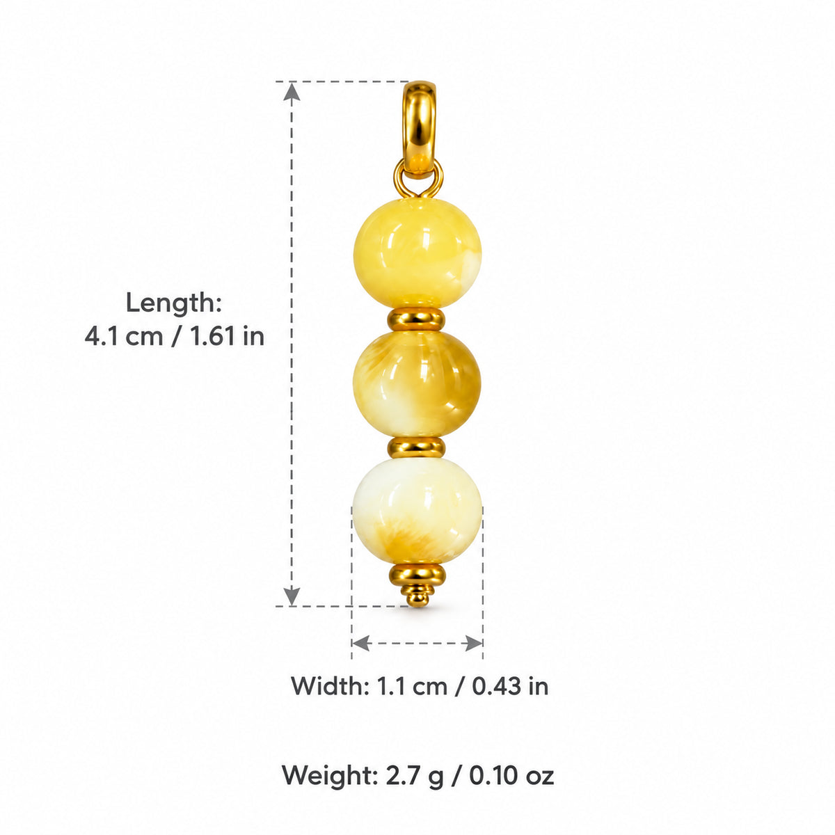 Yellow and Cream Beaded Acrylic Pendant with length and width measurements