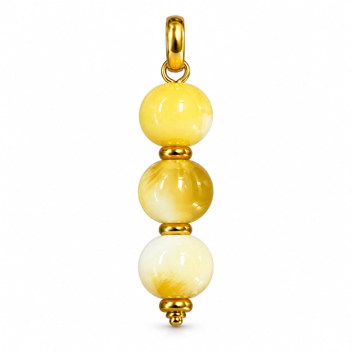 Yellow and Cream Beaded Acrylic Pendant on a white background